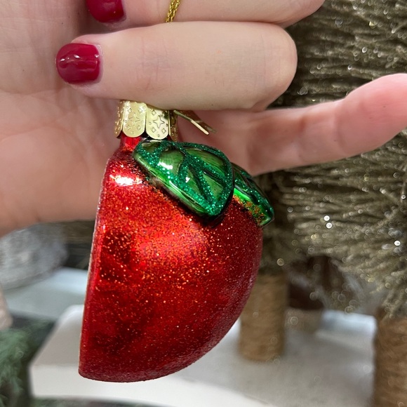 Christmas Ornament Red Glitter Ribbon Bow Glass Handblown Vondels Amsterdam NWT - Picture 3 of 5